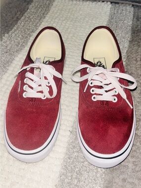 Vans Burgundy Suede Low-Top Sneakers with White Laces size 9 women